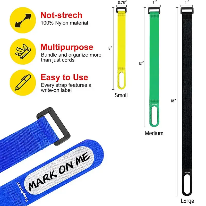 Factory OEM Reusable Cinch Straps Multipurpose Quality Hook And Loop Cable Tie Down Straps With Features Write On Label