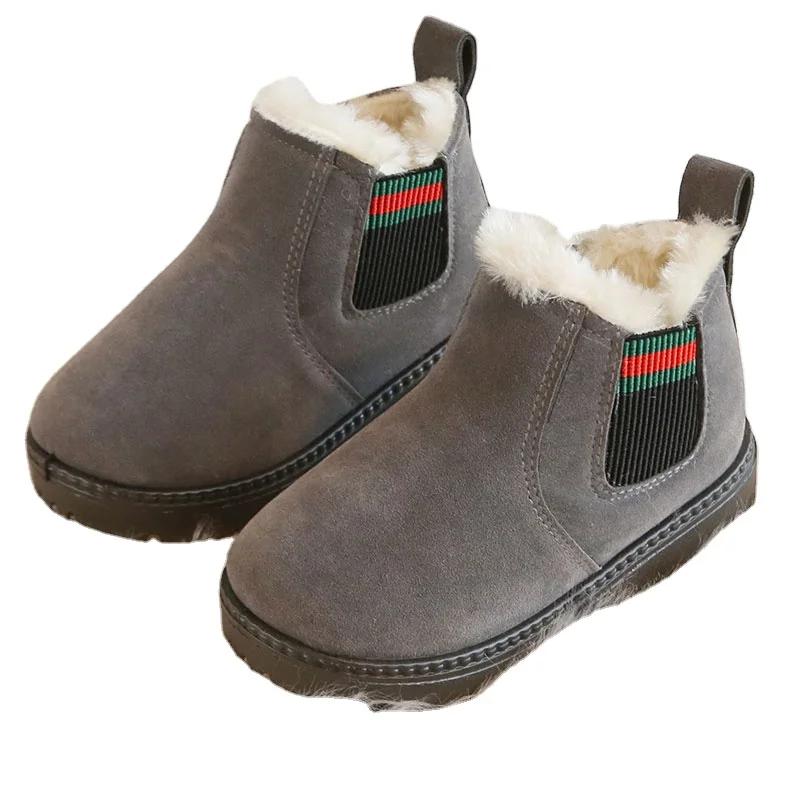 Лидер продаж; Милые детские повседневные Зимние ботильоны на плоской подошве без застежки