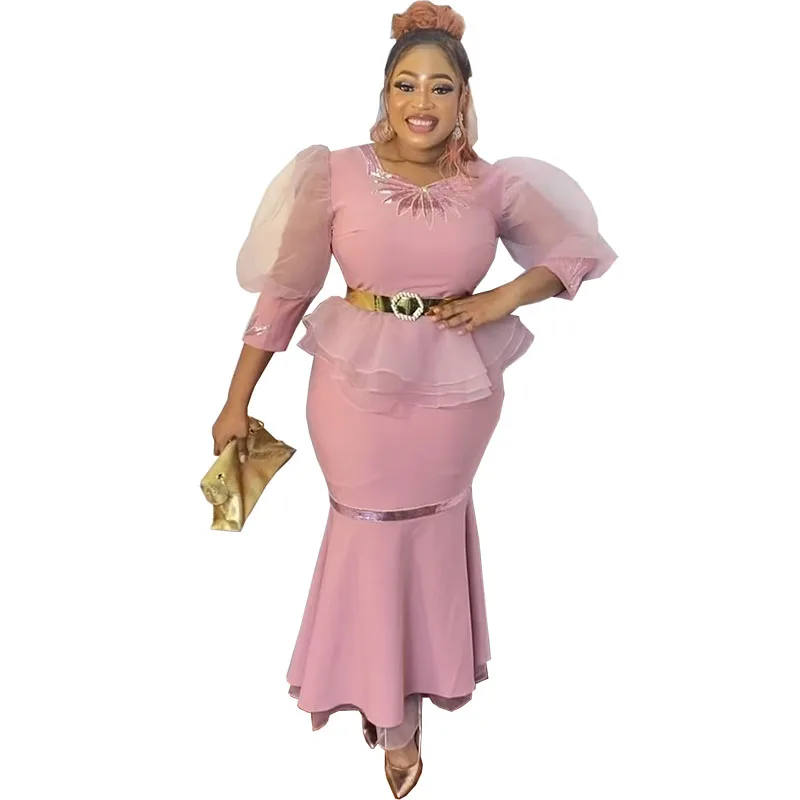 Wholesale African 2 Piece Dress Sets Elegant Sequins Long Bodycon Dresses Two Piece Tops And Skirts Suits Women Fashion Clothes