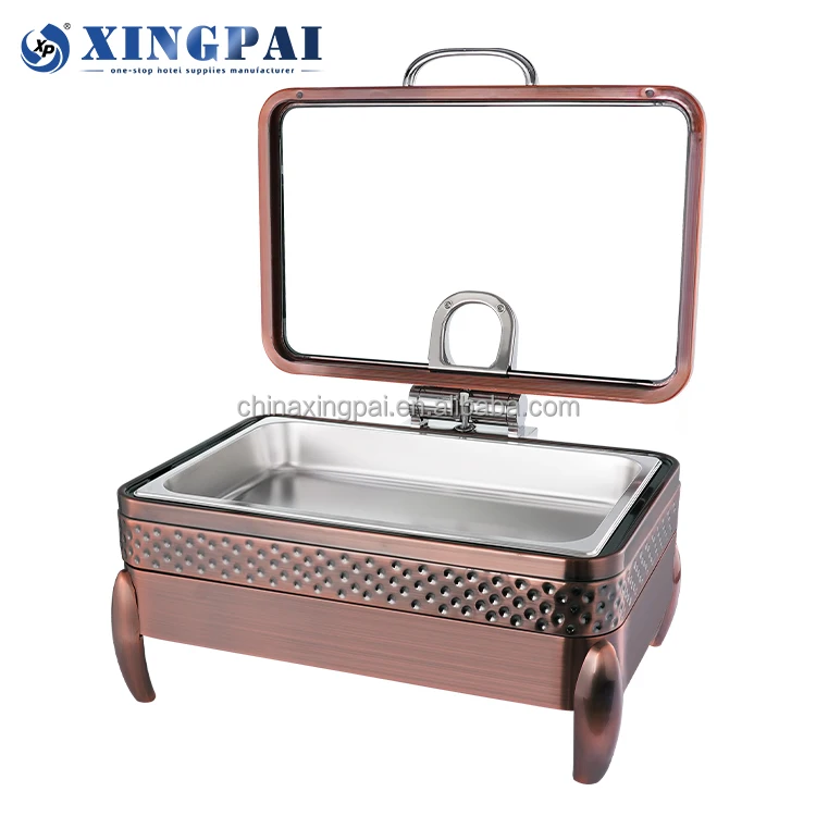 XINGPAI restaurant equipment hammered rectangle chaffing dishes buffet catering stainless steel chafing dish copper