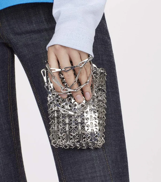 New Fashion Designer Bag Alloy Metal Material Weave Geometric Mini Open Pouch Bag for Women