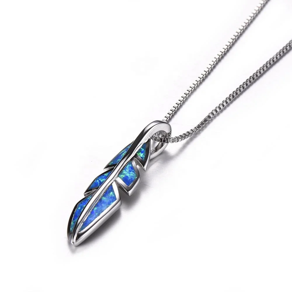 
Opal necklace 925 European and American style fashion leaf shaped necklace silver 925 