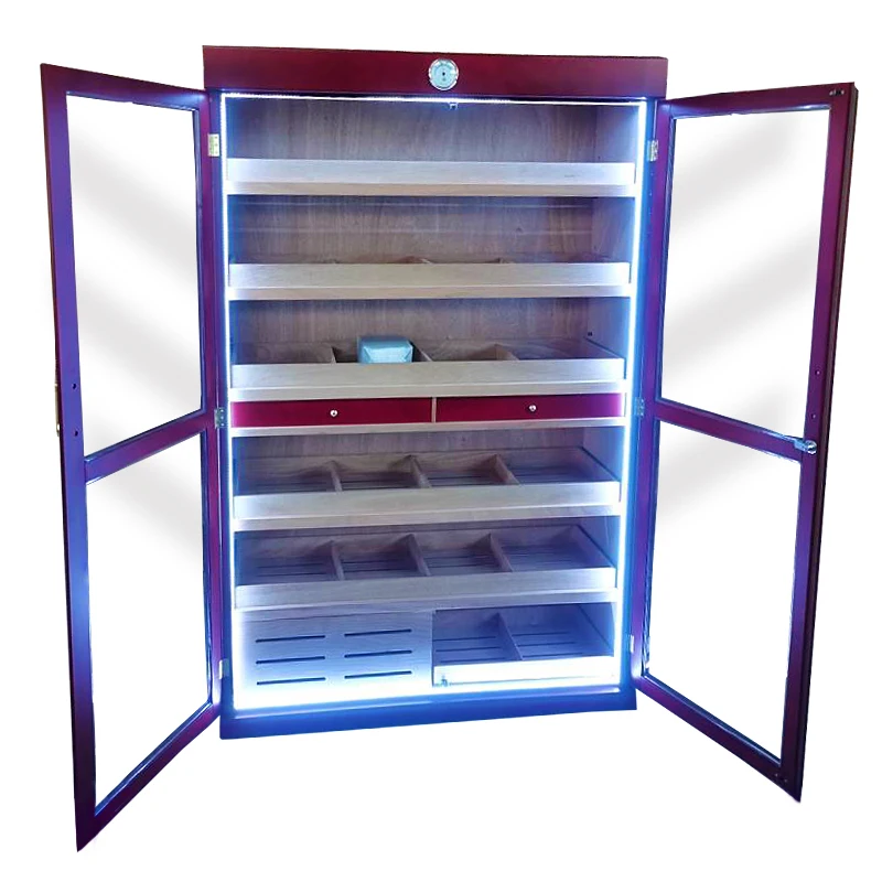 Wholesale Customize Cedar Wood Large Capacity with LED light Cabinet Cigar Humidor Cabinet Humidor Cigar Cabinet