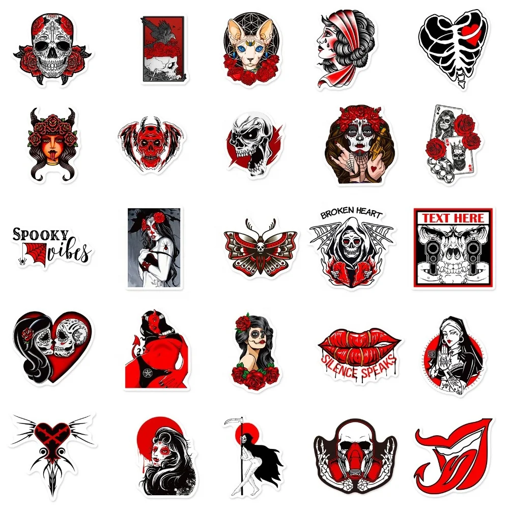 50pcs Gothic Horror Stickers Demons Dark Red Punk Thriller Red and Black Gothic Stickers Gothic  Gift Favors & Decor