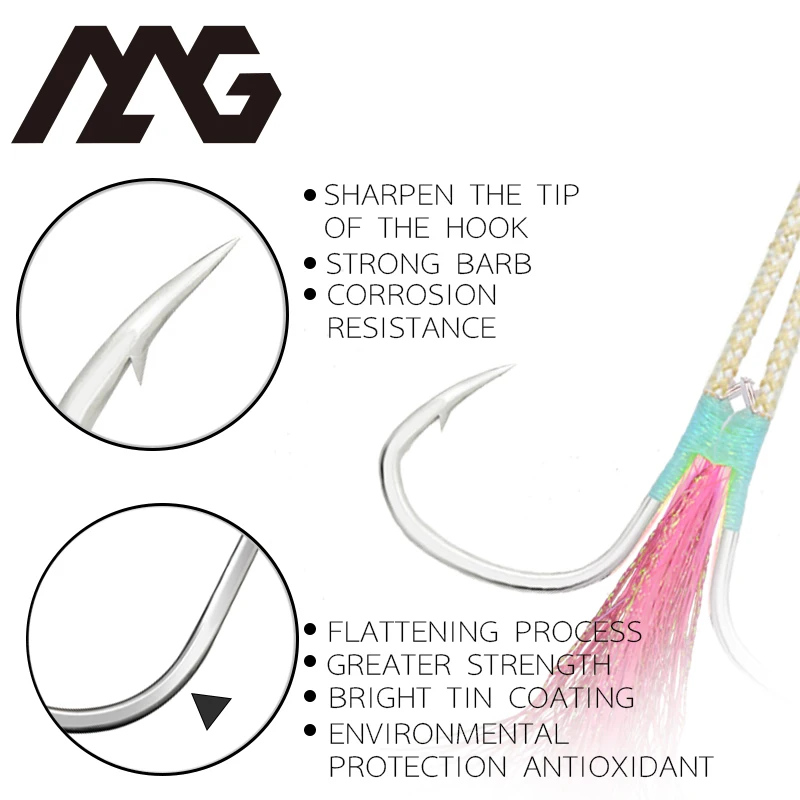 MAG 1/0 2/0 3/0 4/0 5/0 6/0 Jigman fishing Jigging doubleassist hook high carbon glow steel wire line