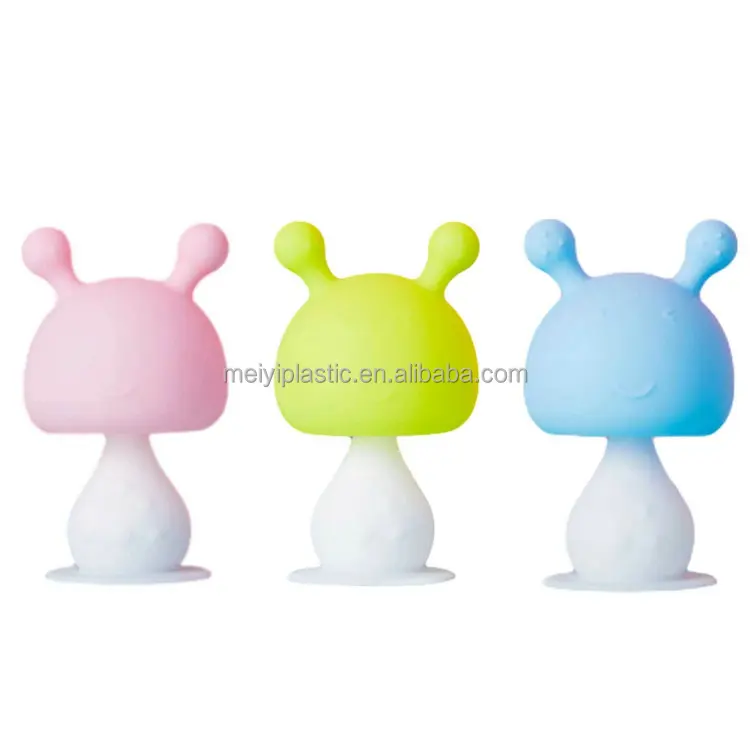 100% Food Grade Baby Teether Rattle Toy Newborn Molar Teether Toy Music Mushroom Teether Toy