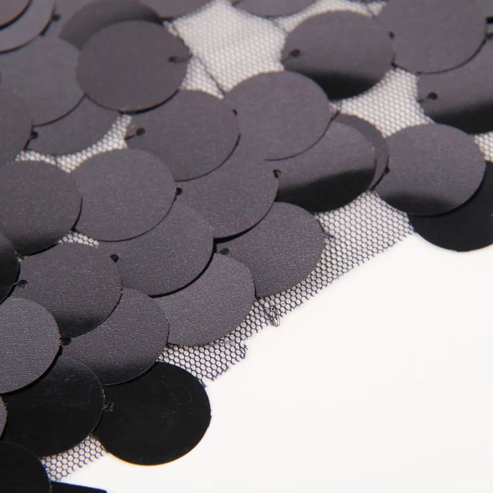 High Quality Dark blue Color 18mm Sequin Spangle Mesh Embroidered big sequence fabric for Teal Sequin Fashion Dress