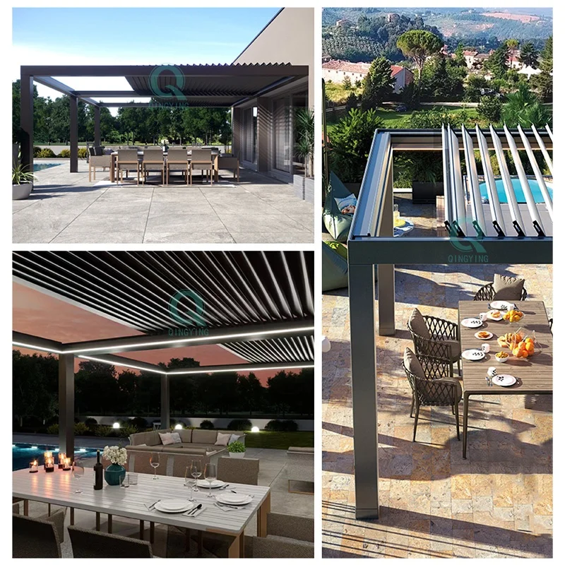 QINGYING outdoor louvered retractable roof pergola waterproof