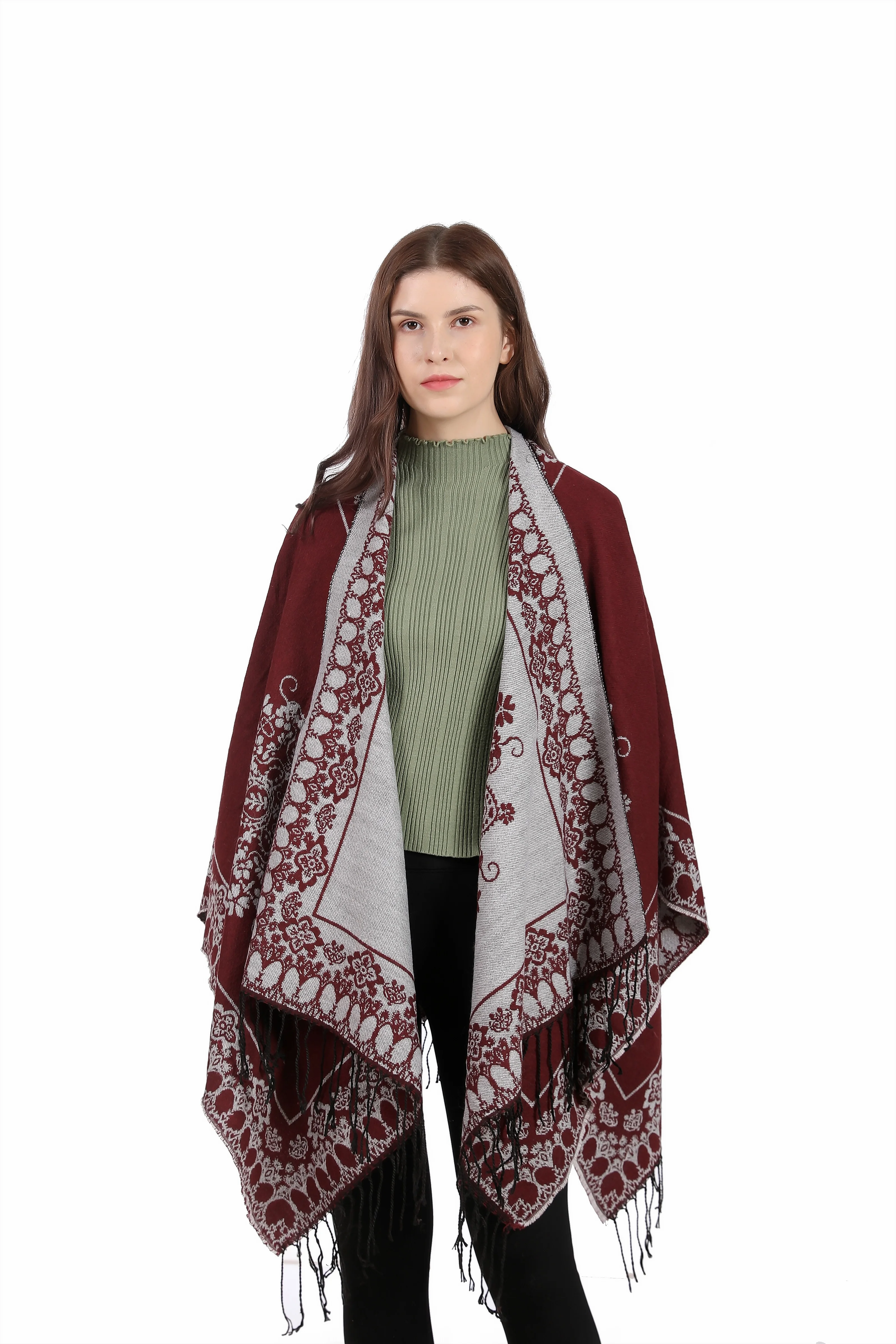Knitted Multiple Sweet Colors Shawl Fabric Winter Fall Poncho Cashmere Women Winter Poncho