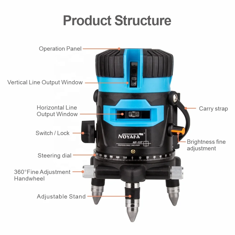 NOYAFA 5 lines 3D lazer level machine Green Beam 360 tool 12 lines 4D rotary laser levels