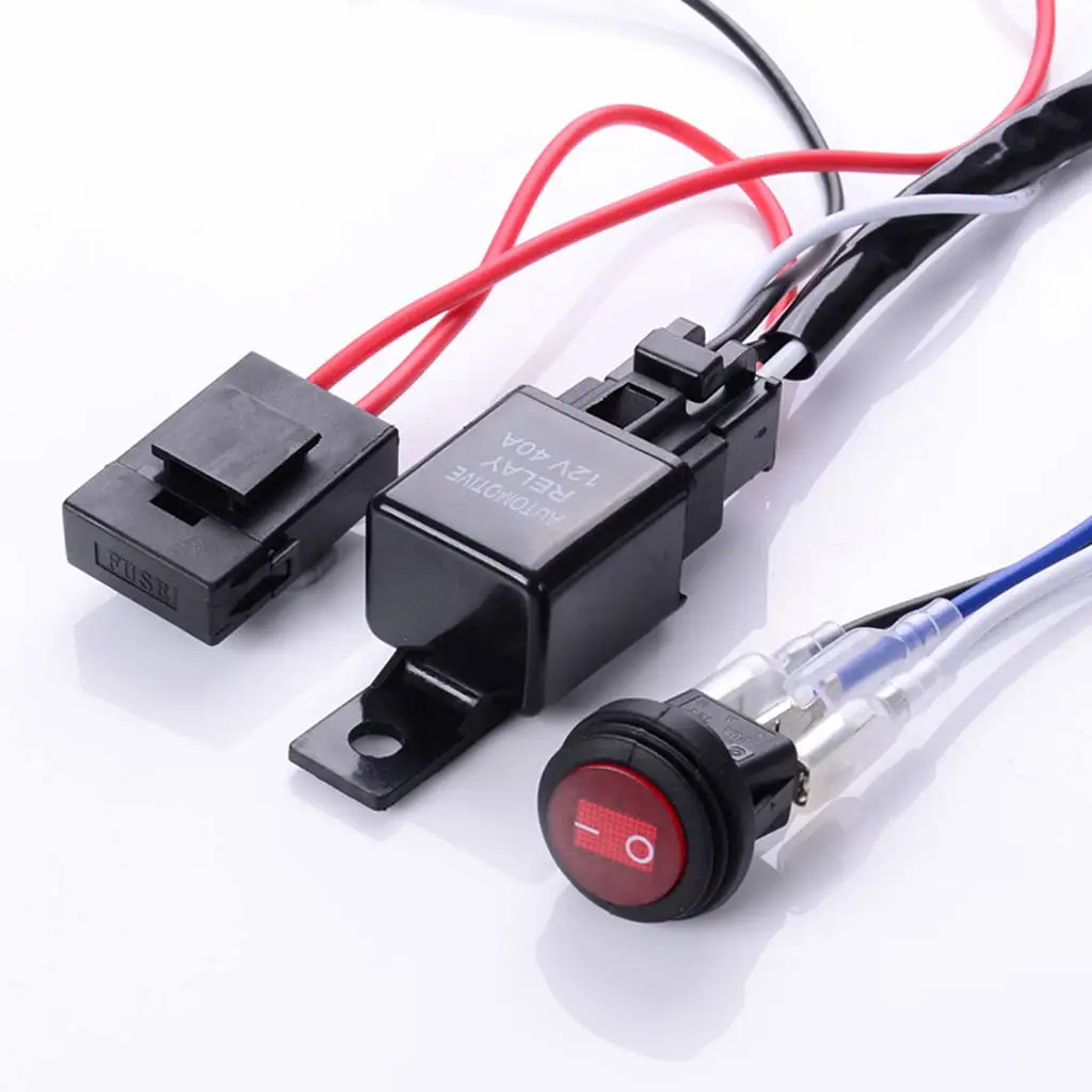 Universal 12V 40A car fog light wiring harness kit loom for LED work driving light bar with fuse and relay