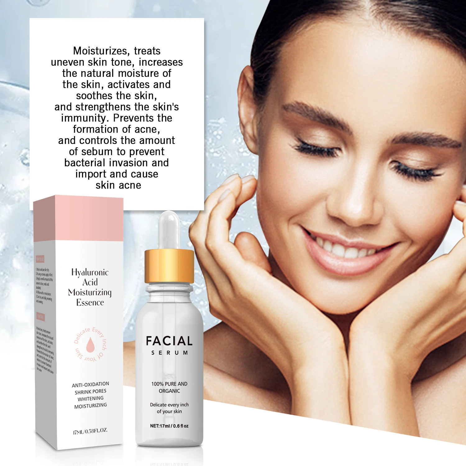 Customize Logo Hyaluronic Acid High Moisture Brightening Serum Hyaluronic Acid Liquid Deep Hydration Locking Skin Base 17ml