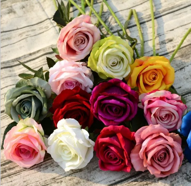 high quality decorative flowers Artificial velvet rose flower for sale