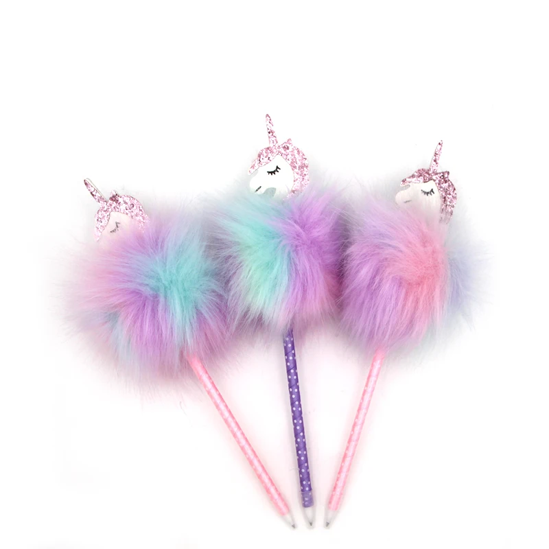
Novelty cute pen unicorn pom pom pen furry kawaii ball pen 