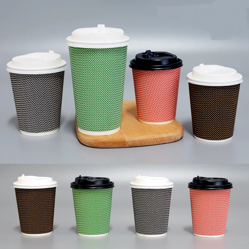 Coffee Paper Cups with Lids Custom Printed Hot Sale Double Wall Biodegradable PLA Disposable Bond Paper Flexo Offset Printing