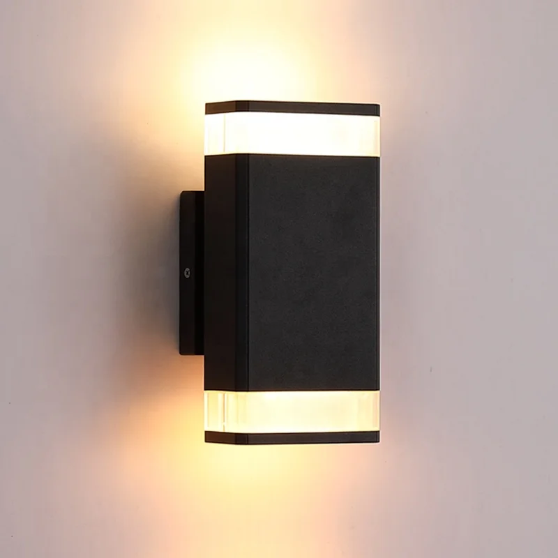 Aluminum 10W IP65 Waterproof up and Down Outdoor Square Black Wall Mounted Lamp Minimalist Courtyard Space Garden LED Wall Light