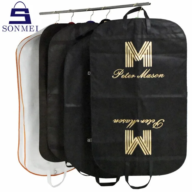 Printed eco friendly black non woven packing cover suit dust store bag