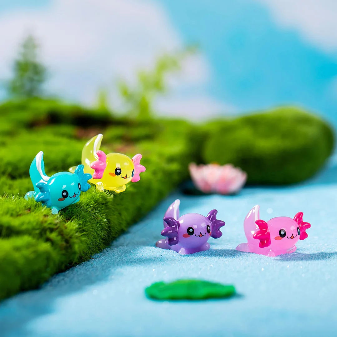 Cartoon Miniature Figurines Cute Resin Multi Color Axolotl Fish Multi Animal Keychain Toy Model for Fish Tank Aquarium Decor