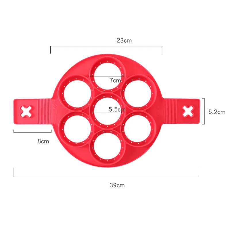 Kitchen Tool 7 Hole Round Red Food Grade Silicone Omelette Mold