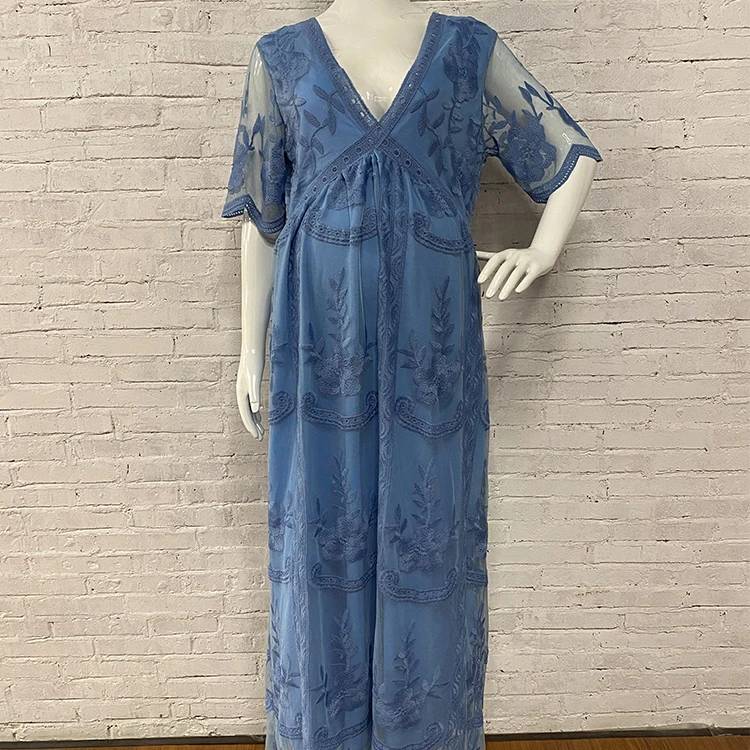 RTS casual maternity dresses photoshoot pregnant women elegant clothes lace v neck sexy gown maxi dress