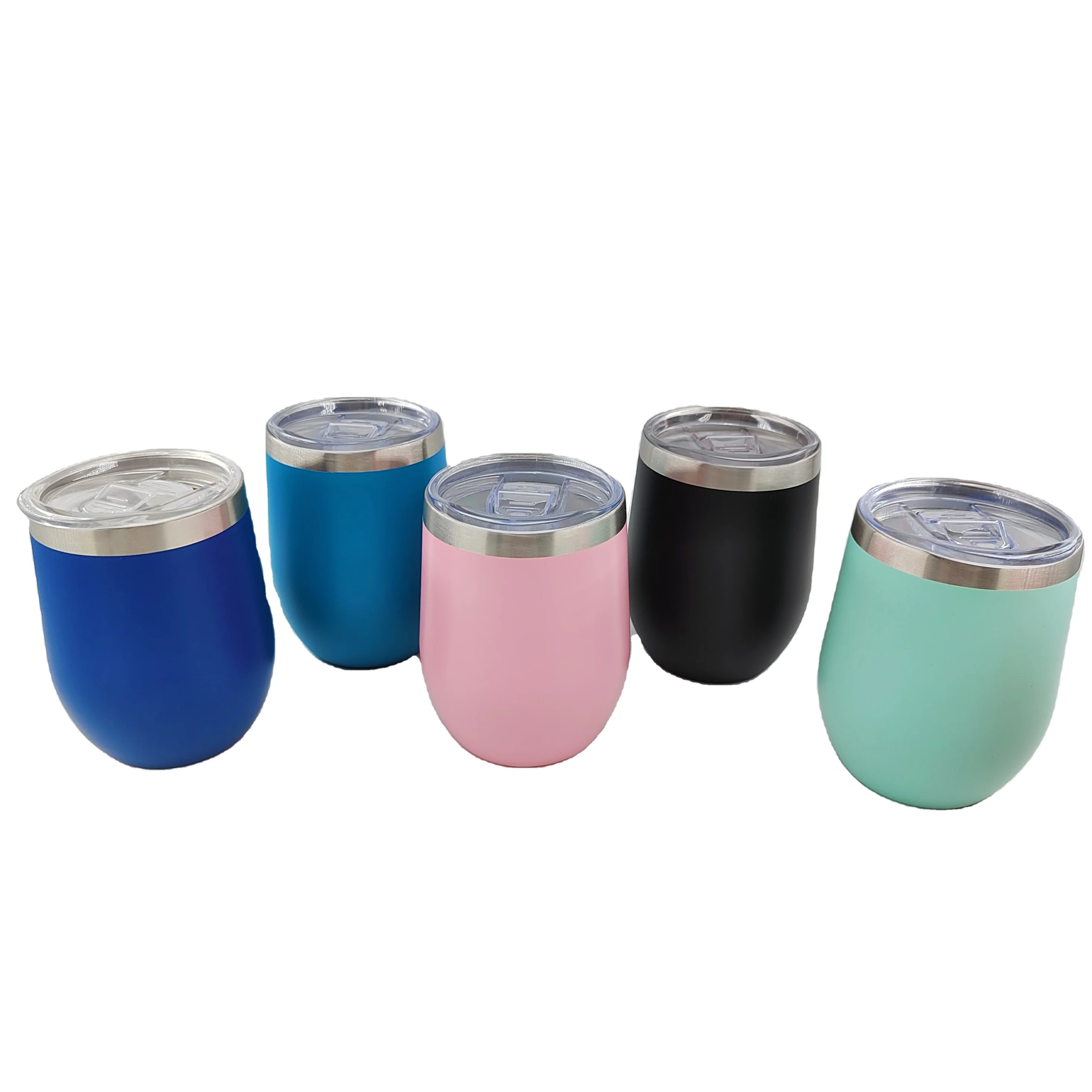 USA warehouse 12oz small double wall insulated egg wine tumbler thermal cup with lid and straw