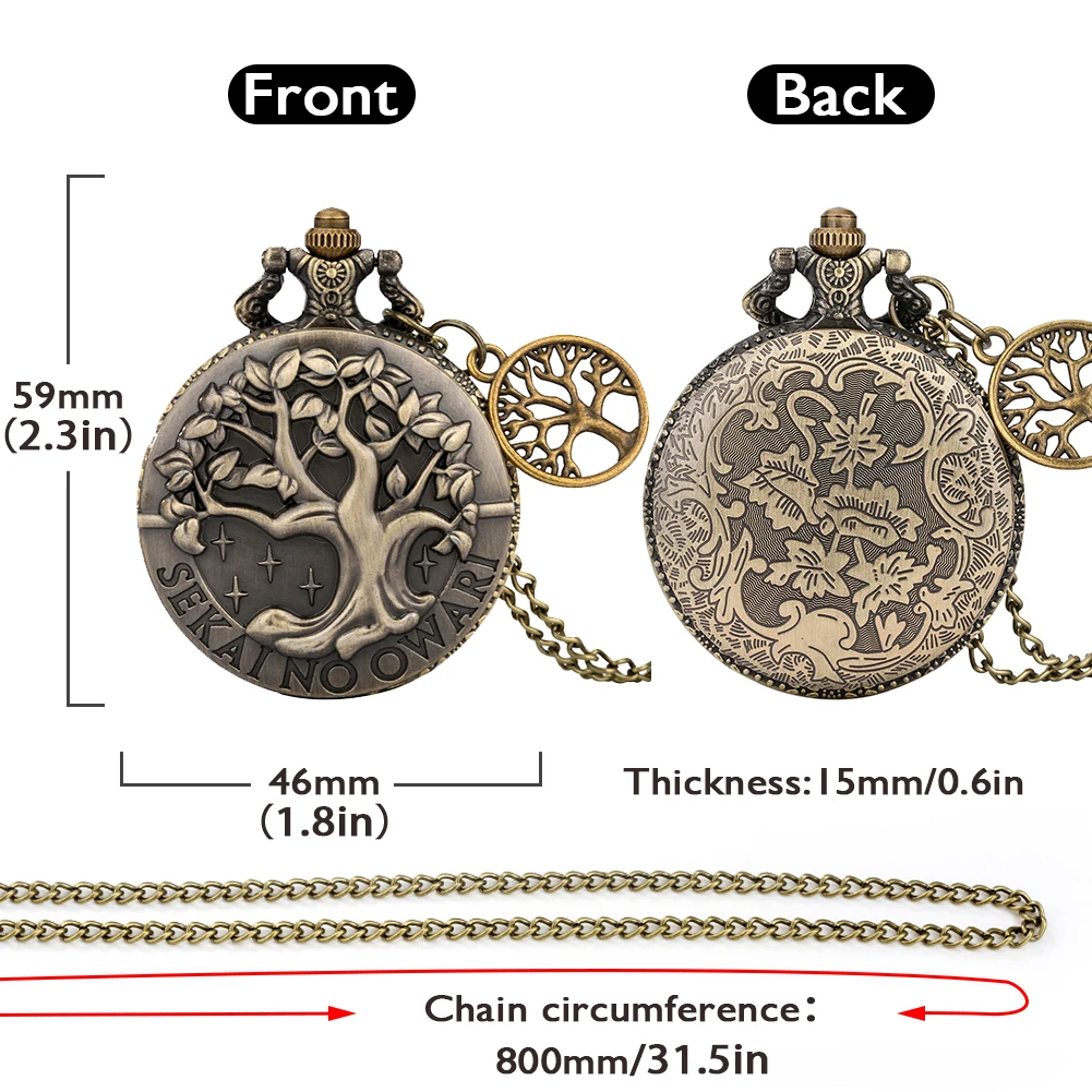Tree Life Pattern Vintage Quartz Necklace Watch Old-Fashioned Pocket Watch with Hollow Decorative Pendant