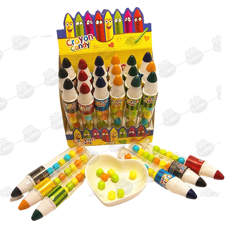 China funny fruity flavor crayon candy toys halal box packaging paintbrush playful toy fruity tablet candy cartoon candy toys