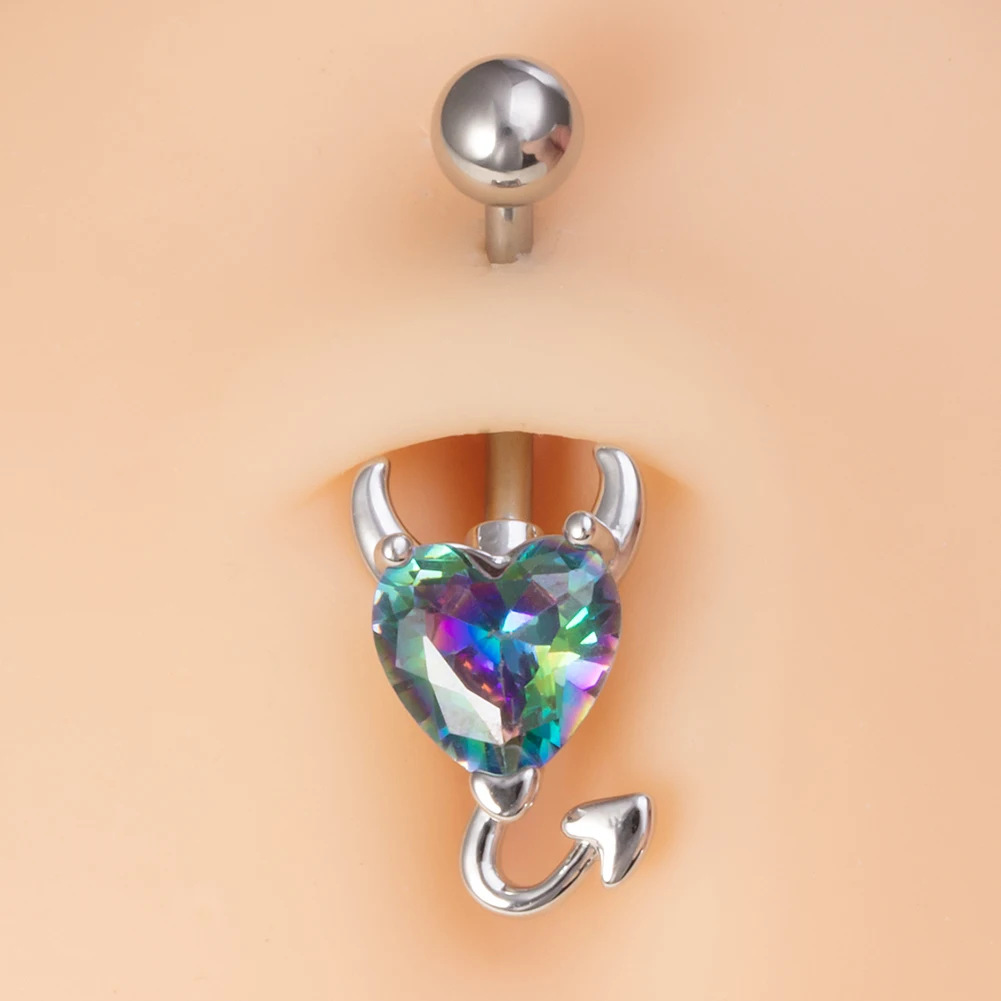 OEM Colorful CZ Zircon Surgical Steel Body Jewelry Belly Piercing Devil Heart Navel Belly Button Rings