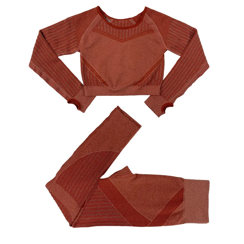 Women High Waisted Red Ribbed Bum Leggings Seamless Workout Gym Yoga Sets Fitness Tummy Control Activewear Tights