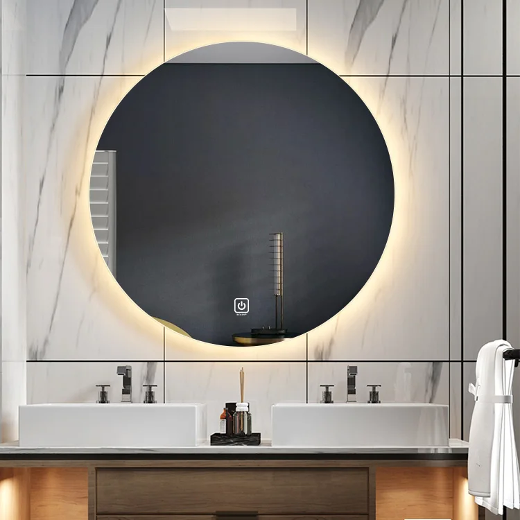 Bathroom Mirror Smart Bathroom Frameless Backlight Led Light Mirror Wash Basin Round Wall-Mounted Smart Bathroom Mirror