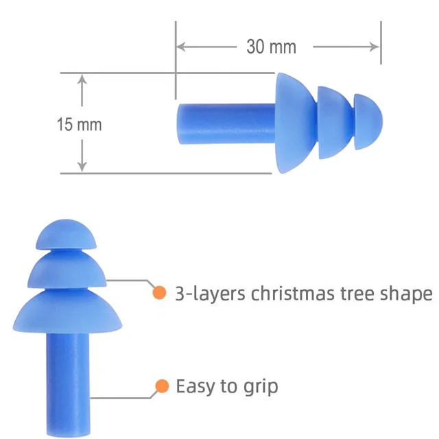 32dB Soft Silicone Earplugs Reusable Ear Plugs for Hearing Protection