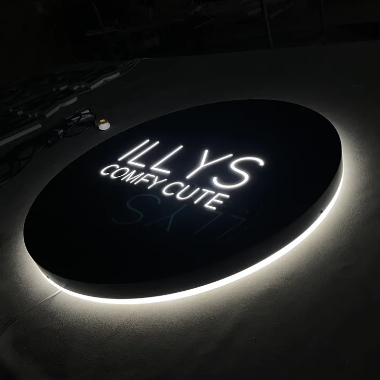 Custom Backlit Restaurant Logo Sign Advertising Led Light Box Circle Wall Single Side Outdoor Rounded Store Signs