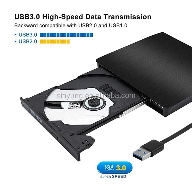USB 3.0 External DVD-RW CD-RW Burner Recorder Optical Drive Rewritable Drive CD DVD ROM Combo Writer for MacBook Pro PC Win 7 8