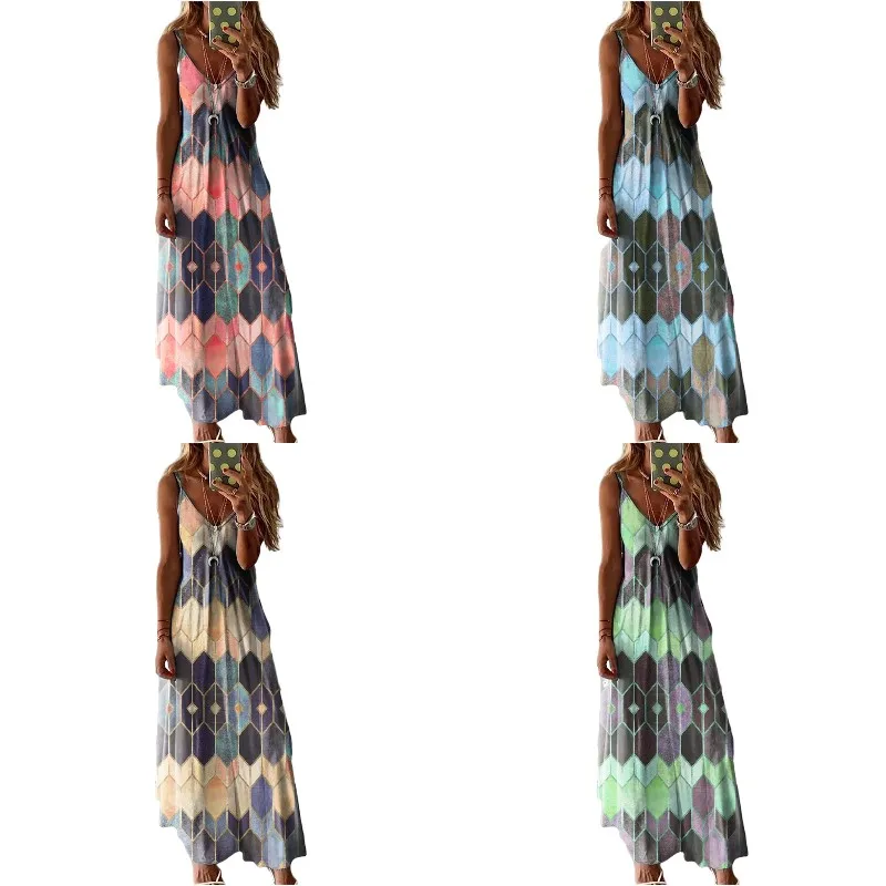 summer new v-neck chiffon printed flounces short sleeve dress beach dress