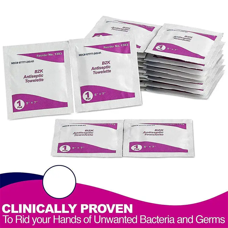 Benzalkonium Chloride Antiseptic Towelette First Aid Wound Hand Sanitizing Wipes With Benzalkonium Chloride Formula