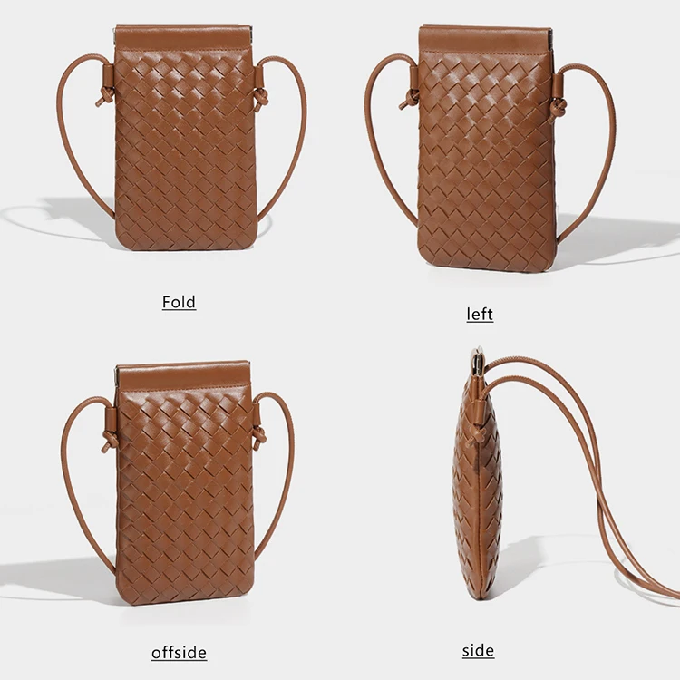Woven PU Leather Waterproof Bag Sling Crossbody Casual Handwoven Mini Cross Body Phone Pouch for Men Women