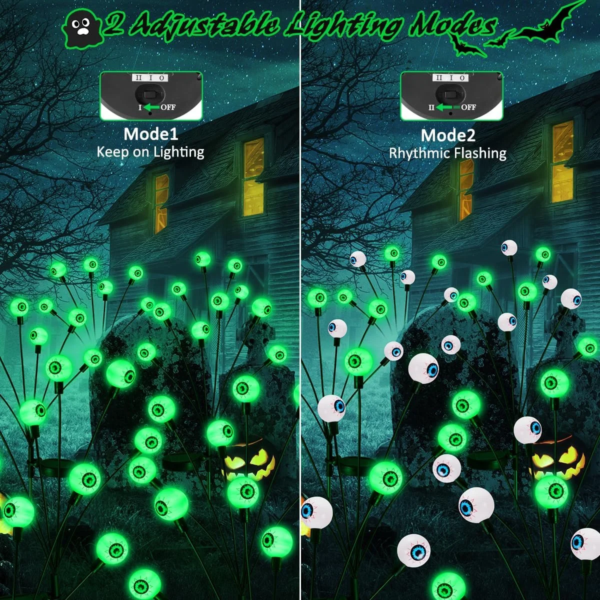 Halloween Eyeball Lights Solar Power Firefly Garden Lawn Lamp Outdoor Swaying Light