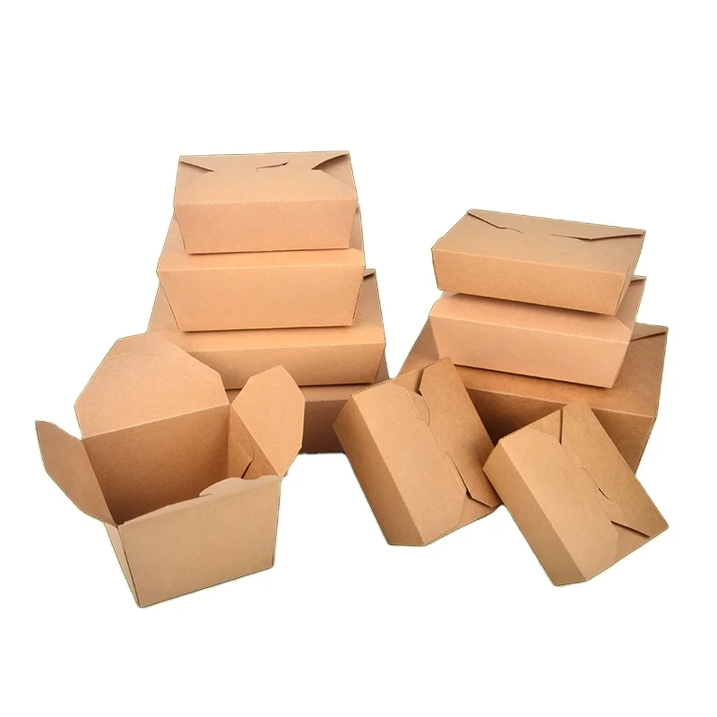Hot Selling Recycled Brown Kraft Paper Food Grade Packaging Box  Salad Sandwich Takeaway Food Lunch Box  800ml