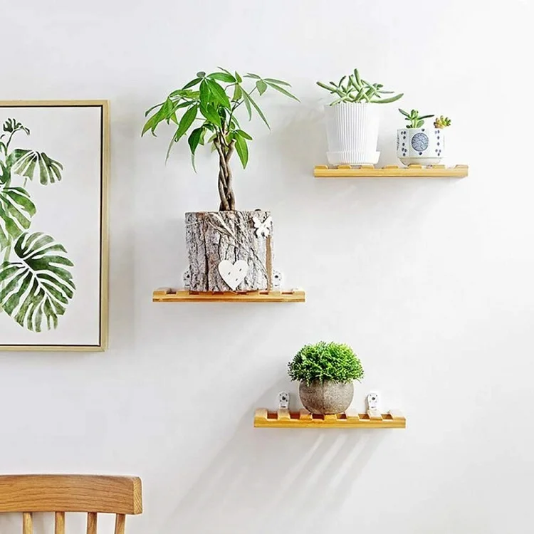 Refined-bam Bamboo Floating Shelves Mounted Shelves for Bedroom, Living Room, Bathroom, Kitchen (3pack)