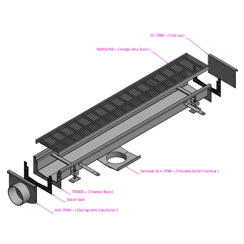 China Stainless Steel Deep Profile Channel Drainage Trench Drain with Movable Outlet
