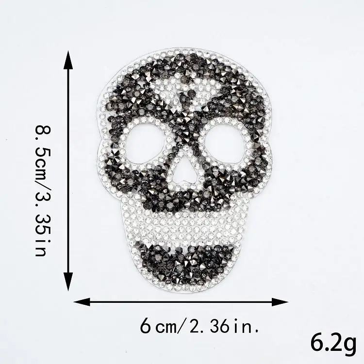 Wholesale black red crystal patches applique patches skeleton iron on bling rhinestone beaded horror skull patches for clothes