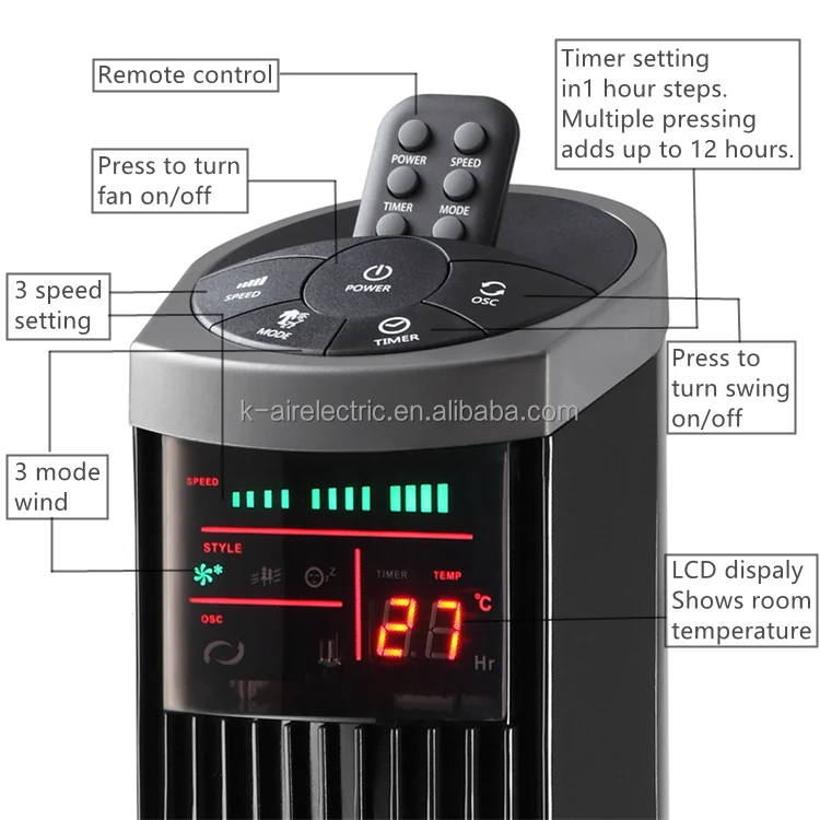 ETL Approved Electric Oscillating Cooling Portable Bladeless Tower Fans with LED Display and Auto Off