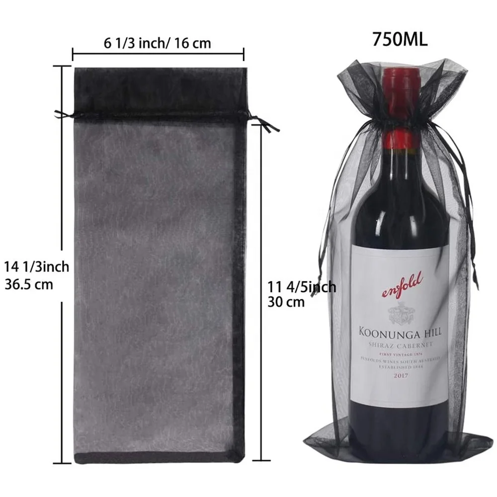 Custom Wine Pouch Gift Drawstring Recyclable Screen Printing Hot Stamping Party Wedding Organza Wine Bag