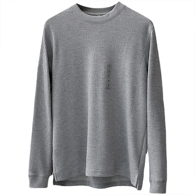 100% organic cotton blank knit waffle long sleeve t shirt