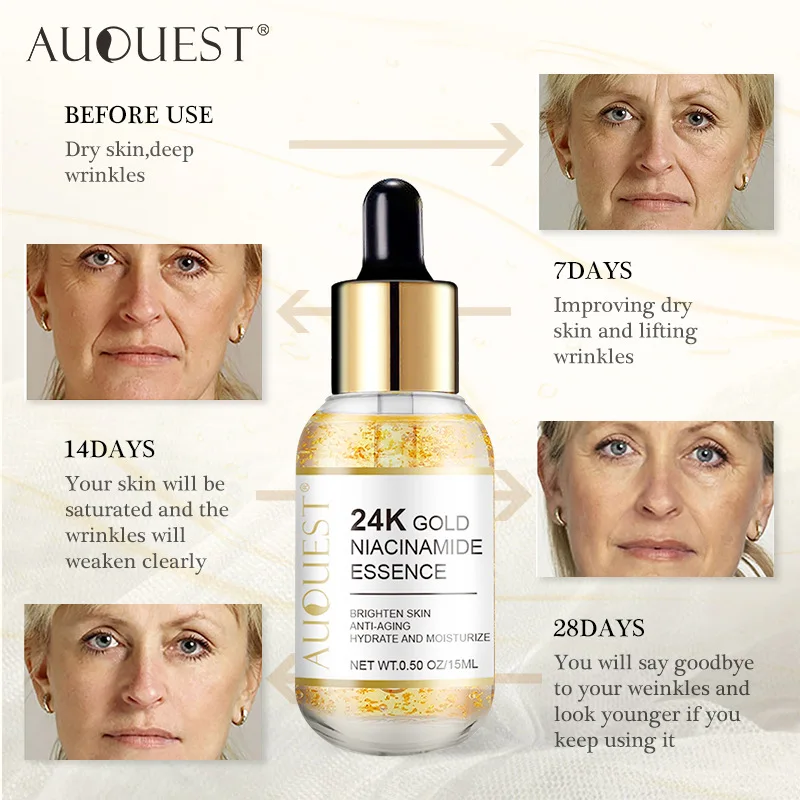 Private Label AUQUEST 24K Gold Niacinamide VC Liquid Serum Brightening Firming Skin Moisturizing Liquid Face Serum Facial