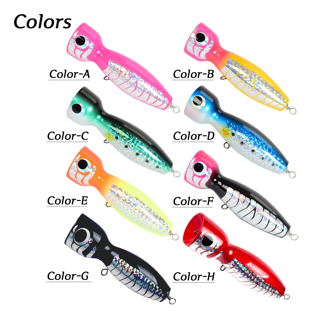 Hot Sales OEM  120g Wooden Popper Lure Handmade Large Trolling Lure Fishing Baits Wood Lure