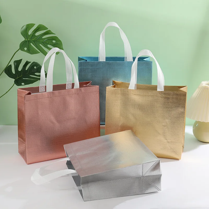logo print reusable non woven aluminum foil luxury gold tote bag