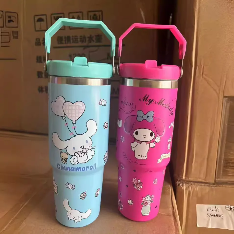 Personalized Portable Kawaii Students Children Vaccum Insulated Hot and Cold Water Bottle Customised 30oz Tumbler with Handle