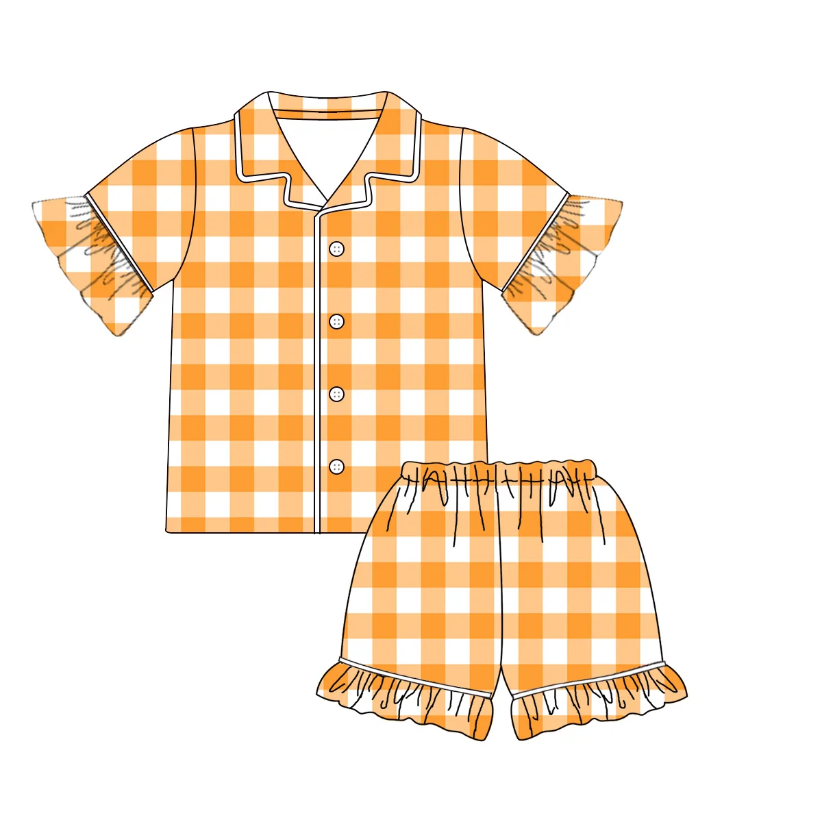 Manufacturer custom girls sleepwear plaid fall children buttons down pajamas boutique baby girl clothes knitted