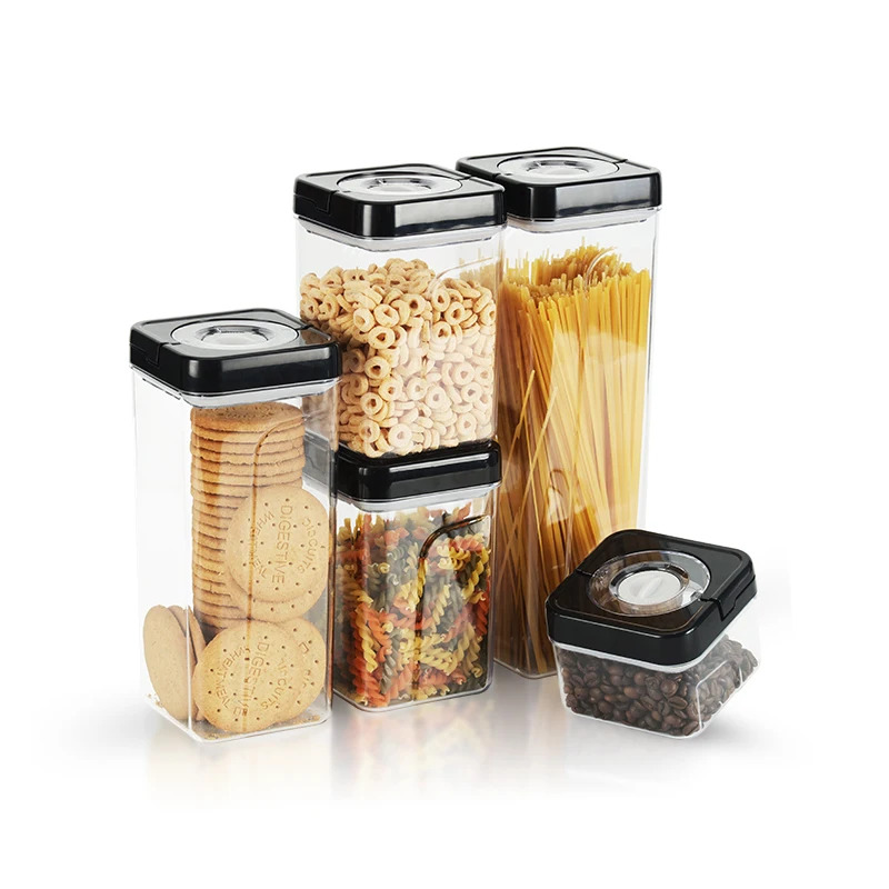 wholesale kitchen large clear plastic airtight vacuum food cereal coffee storage container jar pantry organizer box date lid